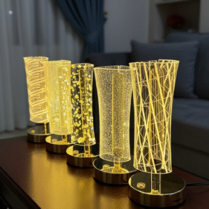 3D Acrylic LED Table Lamp with Gold Base, Decorative Metal Iron Cordless Table Lamp, Touch Control Night Light for Bedroom, Living Room, Home Decor