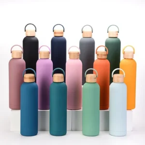 Decor House 550 ML Insulated Stainless Steel Water Bottle with Natural Wooden Lid