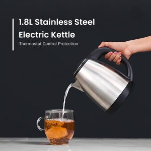 Stainless Steel | 360° Swivel Base | Auto Shut-Off | BPA-Free | Fast Boiling |Safe & Easy to Use Electric Kettle Ideal for Tea, Coffee, and Hot Beverages
