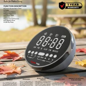 Alarm Clock Radio with FM Radio, Digital Alarm Clock Speaker,LED Alarm Clock for Bedrooms and Battery Backup and USB Port Charging[Newest Version] (Black)