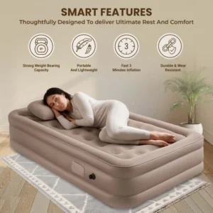Inflatable Airbed with Built-in Air Pump with Sleeping Air Pillow | Comfortable Air Mattress for Indoor & Outdoor Use | Easy Setup & Portable (1 x Sleeping Pillow Free)